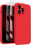 FireNova for iPhone 14 Pro Case, Silicone Upgraded [Camera Protection] Phone Case with [2 Screen Protectors], Soft Anti-Scratch Microfiber Lining Inside, 6.1 inch, Red