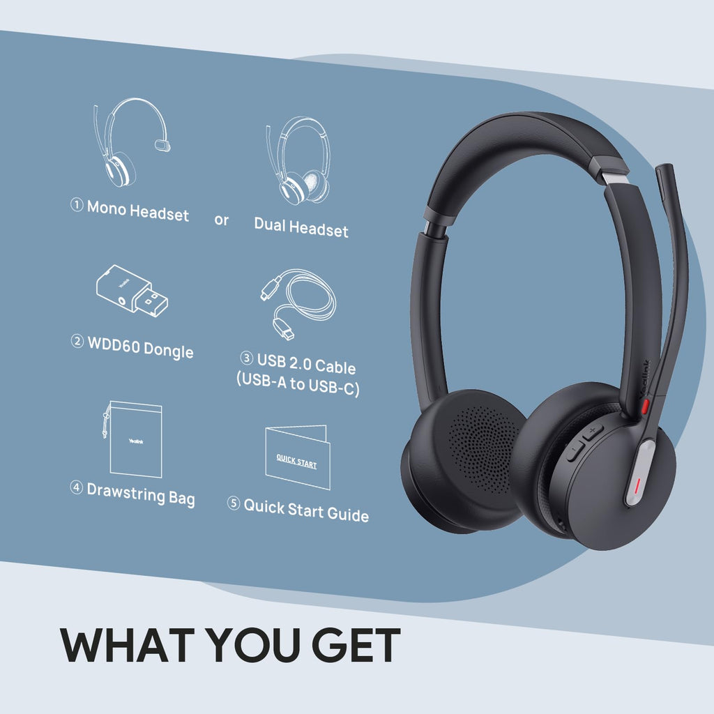 Yealink WH64 Hybrid Dual DECT Bluetooth Headset, Teams & Zoom Certified