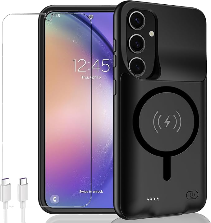 Battery Case for Galaxy A54,Enhanced [12000mAh]Ultra Thin Portable Protective Qi Wireless Charging Case Compatible with Galaxy A54 (6.4inch) Rechargeable Extended Battery Charger Case (Black)