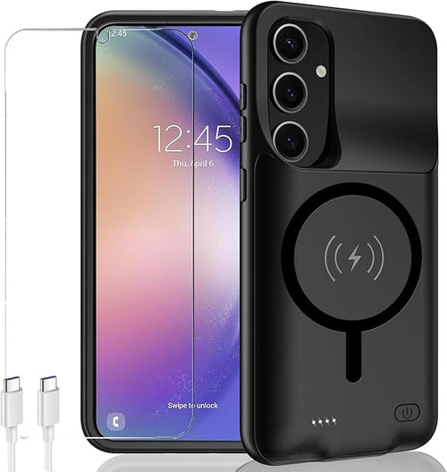 Battery Case for Galaxy A15, Enhanced 10000mAh Portable Protective Wireless Charging Case Support Carplay Compatible with Galaxy A15 (6.5 inch) Rechargeable Extended Battery Charger Cover - Black