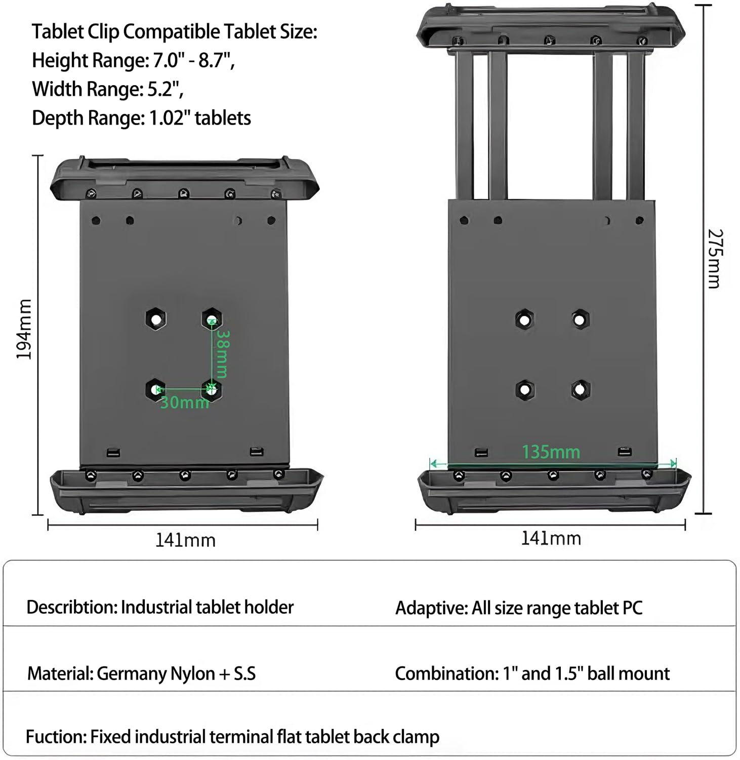 Strg Industrial Tablet Mount for 7.0"-8.7" Tablet (Not Included Ball Mount)