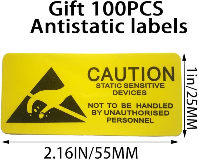 100pcs 3.93X5.9in(10X15cm) Anti Static Bags,ESD Bags Resealable for SSD HDD with 100pcs Labels, Antistatic Bag for Hand Drive or Varieties of Electronic Device