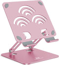 ToBeoneer Adjustable Tablet Stand for Desk, Premium Aluminum Holder for iPads, Tablets, Kindles, Switch, Phones, and All Devices up to 12 Inches. Portable and Foldable, Pink, Pro Size