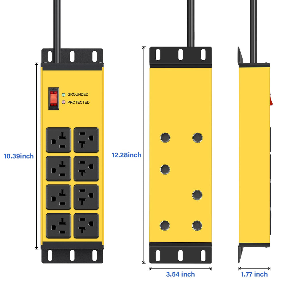 CCCEI 12 Gauge Heavy Duty Power Strip, 8 Ports, Yellow, 4FT.