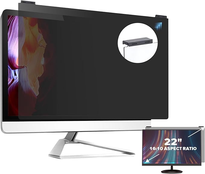 Computer Privacy Screen Filter 22 Inch, 9H Hardness Hanging Computer Screen Privacy Shield Compatible with 16:10 Widescreen Monitor, Eye Protection and Blue Light Blocks