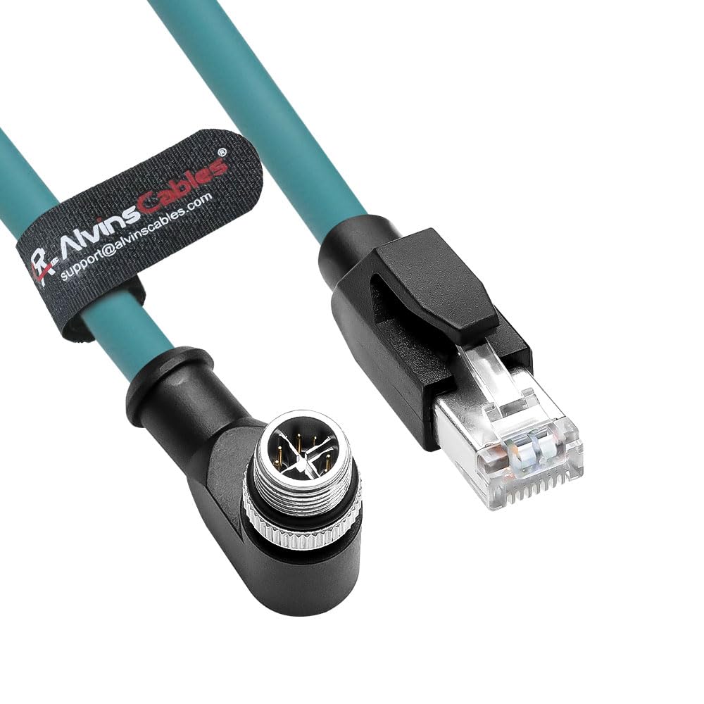 Alvin's Cables M12 8 Pin Male to RJ45 Shielded Ethernet Cable X Coded 8 Position Cat6a Cable for Cognex Industrial Camera 3.2ft/1M