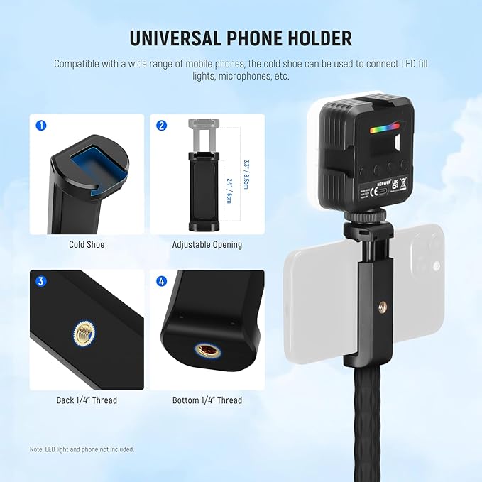 Neewer Action Camera Mount Kit with Super Clamp, Soft Tube, Adapter, Phone Holder for Flat/Round Surfaces, Compatible with GoPro, Insta360, DJI Action Camera, Smartphone