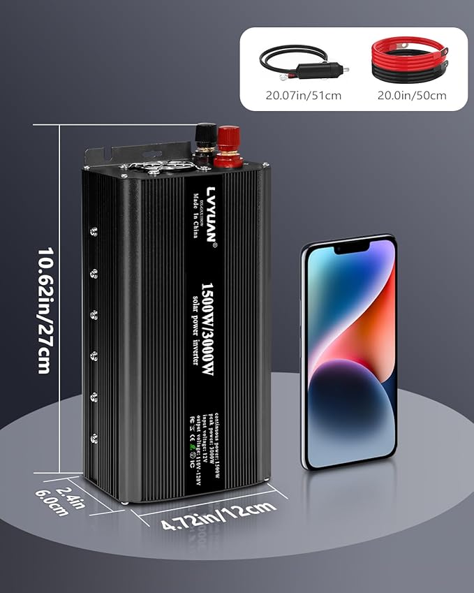 LVYUAN 1500W Inverter Car Power Inverter 12V to 110V for Vehicles with LED Display, US Outlets, USB Ports for Camping Outdoor Car Yacht RV