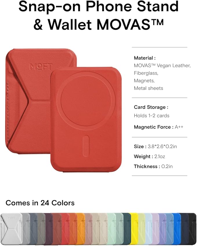 MOFT Magnetic Wallet Stand Compatible with iPhone 16/15/14/13/12 Series, Angle Adjustment & Magsafe Compatible MOVAS Phone Stand,Sunset