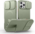 SURITCH for iPhone 16 Pro Max Case with Magnetic Camera Slide Cover and Adjustable Kickstand, Compatible with MagSafe, Shockproof Bumper Case Slim Protective Cover 6.9 Inch, Green