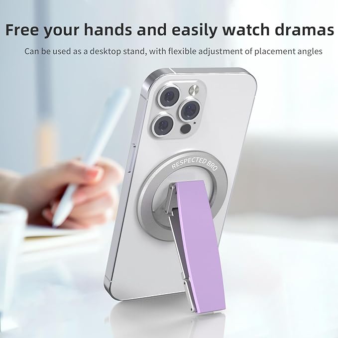 RESPECTED-BRO-Magnetic-Phone-Grip-Stand, Magnetic Phone Ring Holder Kickstand with Silicone Finger Strap, Compatibility for iPhones, Androids, and More (Purple)