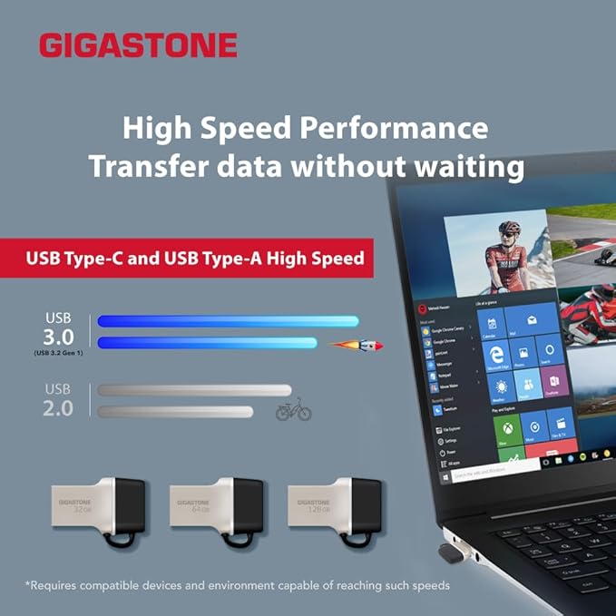GIGASTONE 64GB Nano Luxus Dual Drive (5 Pack) Z50 USB 3.2 Gen 1, 2-in-1 USB-A & Type-C, 100MB/s Ultra Fast, Cap Design, Metal, Plug & Play for Smartphone/PC/Mac/TV/Car, 2.0/3.0/3.1 Compatible