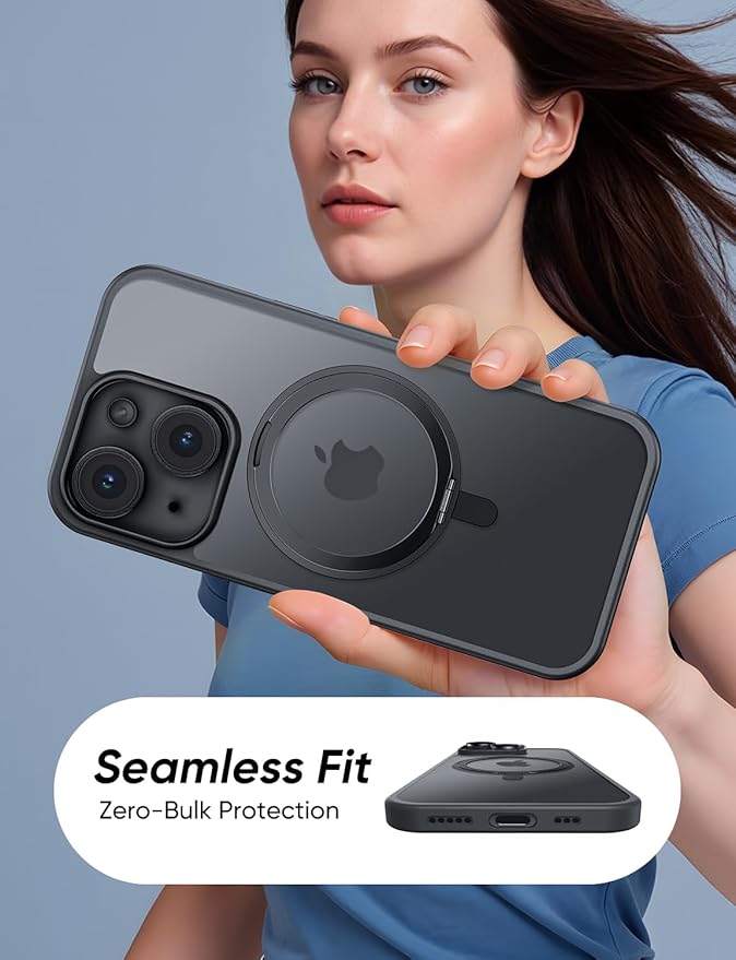 MAGIC JOHN 360° Rotatable Magnetic Invisible Stand for iPhone 14/iPhone 13 Case [Anti-Slip Grip] [Compatible with MagSafe] 16FT Shockof for iPhone 14/13 Case with Kickstand, Black
