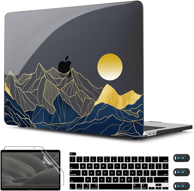 CISSOOK Compatible with MacBook Pro 13 inch Case M2 2025-2020 Release A2338 M2 M1 A2251 A2289, Plastic Hard Shell & Keyboard Cover for Pro 13 inch M2 with Touch Bar, Mountain & Raised Sun