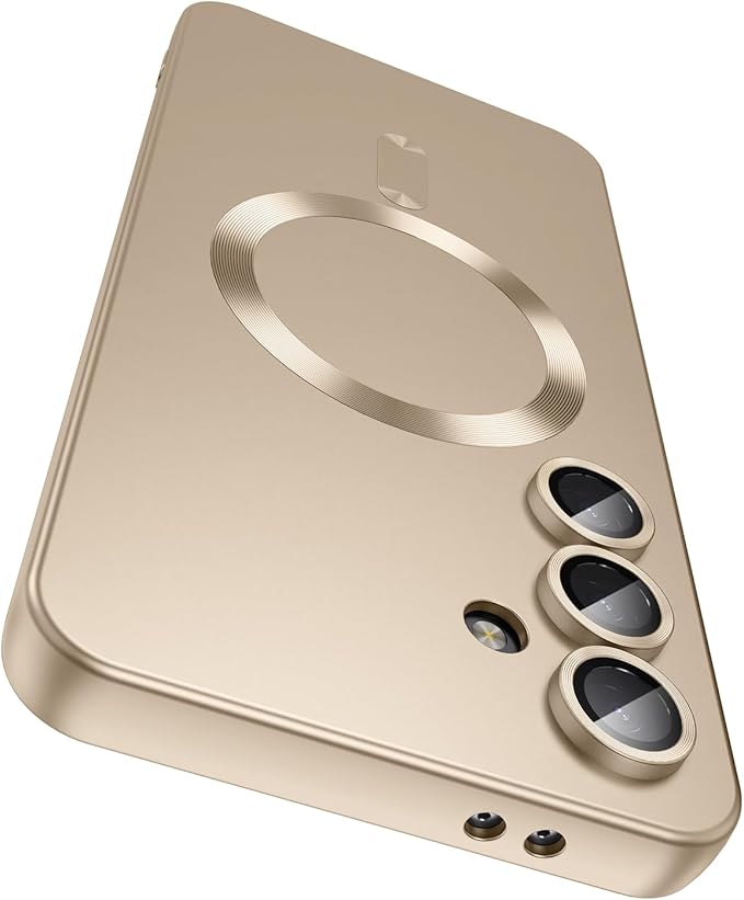 Magnetic for Samsung Galaxy S25 Plus Case [Compatible with MagSafe][Built-in Camera Lens Protector] Slim Soft Silicone Bumper Shockproof Metallic Luster Phone Shell (Gold)