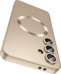 Magnetic for Samsung Galaxy S25 Plus Case [Compatible with MagSafe][Built-in Camera Lens Protector] Slim Soft Silicone Bumper Shockproof Metallic Luster Phone Shell (Gold)