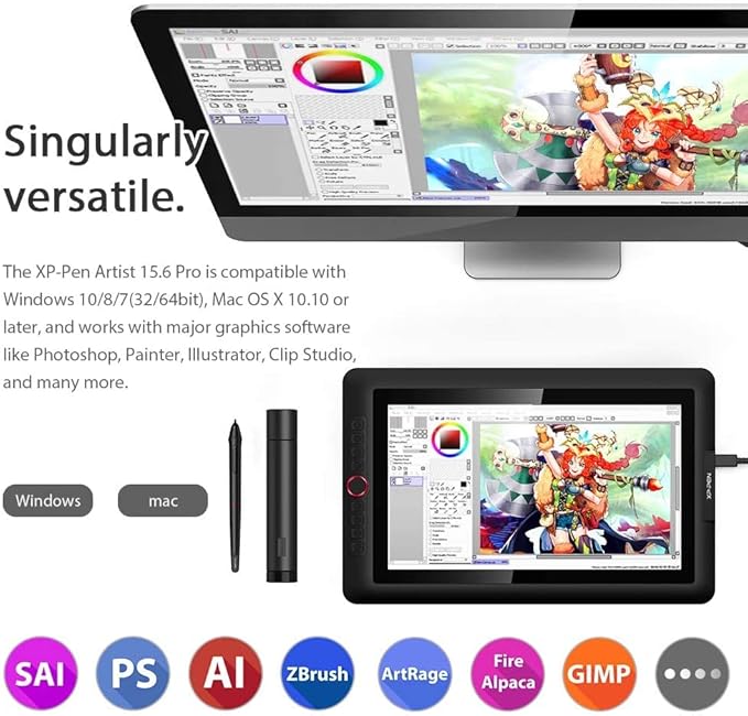 15.6" Drawing Tablet with Screen XPPen Artist 15.6 Pro Tilt Support Graphics Tablet Full-Laminated Red Dial (120% sRGB) Drawing Monitor Display 8192 Levels Pressure Sensitive & 8 Shortcut Keys