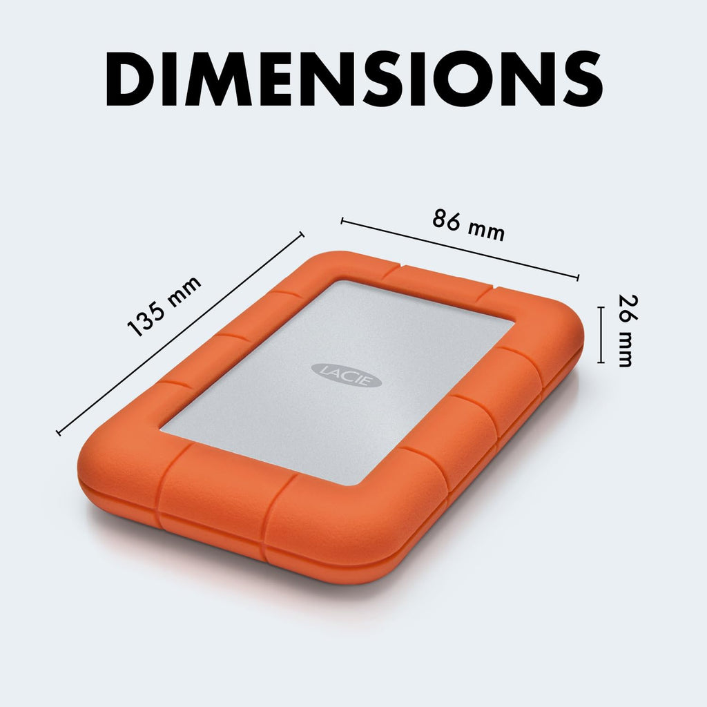 LaCie Rugged Mini Portable External Hard Drive, 4TB, 2.5", for PC, Mac, iPad, and iPhone, with Data Rescue Service