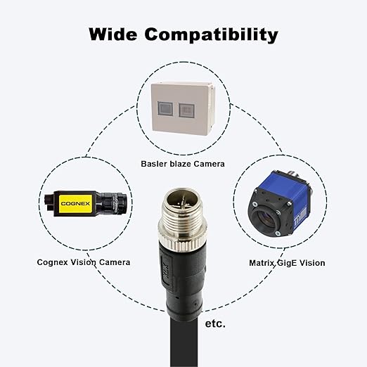 Alvin's Cables M12 X Coded 8 Pin Male to RJ45 Shielded Ethernet Cable M12 8 Position Cat6a Cable for Cognex Industrial Camera 20M/65.6ft