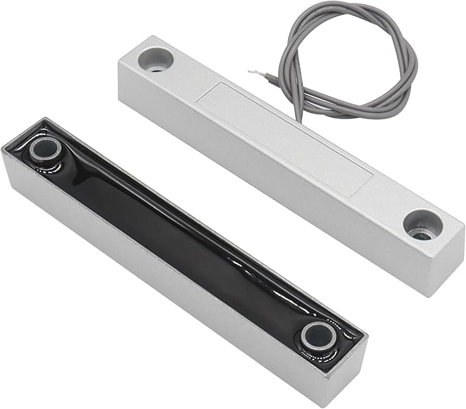 Magnetic Reed Switch Wired Surface Mount Normally Closed NC Contact Sensor Alarm Magnetic Door Switch with 2 Wires, Zinc Alloy Sliver, MC-58