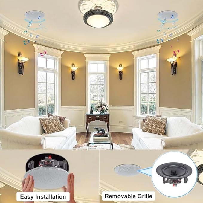 Vaiyer Home Audio System Kit, 6-Channel 6000 Watts Amplifier with 5.25" 8 Qty of 175 W Each Frameless in-Ceiling Speakers & 16 AWG 500 ft. Speaker Wire Perfect for Home, Office, Restaurants