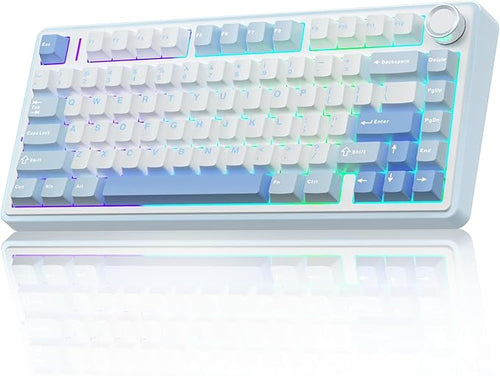 AULA F75 75% Wireless Mechanical Keyboard, Hot Swappable Creamy Keyboard, Pre-lubed Reaper Switches, 2.4GHz/Type-C/BT5.0, RGB Backlit Gaming Keyboards(White & Blue)