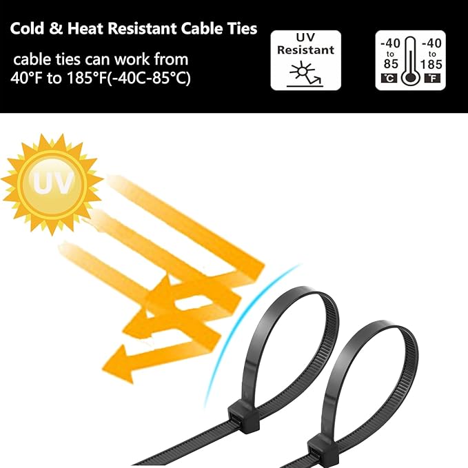 2000 PCS Zip Ties Assorted Sizes 4+6+8+10+12 Inch Self-locking Nylon Cable ties Outdoor, UV Resistant Wire Straps for Home Office Garden Workshop Indoor Outdoor Fence(Black)