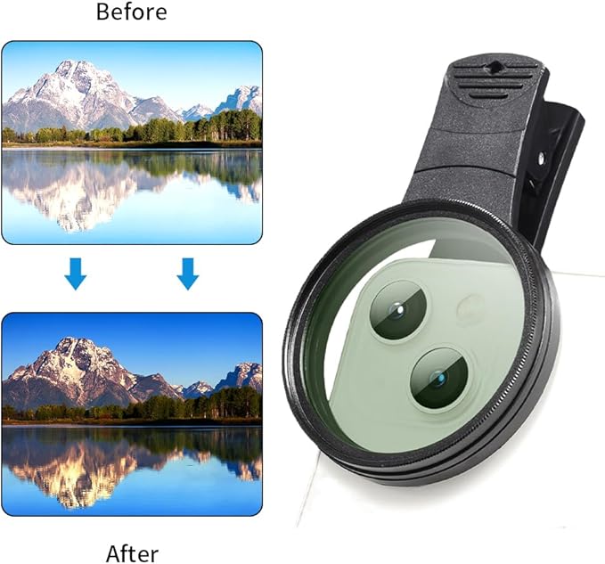 EMVANV 52mm Clip-on CPL Phone Camera Lens Filter, Phone Lens Filter Kit, Universal CPL Filter Compatible with iPhoneSamsung/Android Smartphones(Size:52mm)