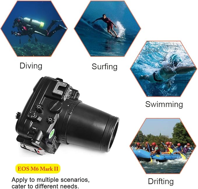 Sea frogs Underwater Camera Case Compatible with Canon EOS M6 Mark II 18-150MM IPX8 40m/130ft Maximum Diving Depth Waterproof Camera Housing for Diving, Surfing, Rowing, Skiing
