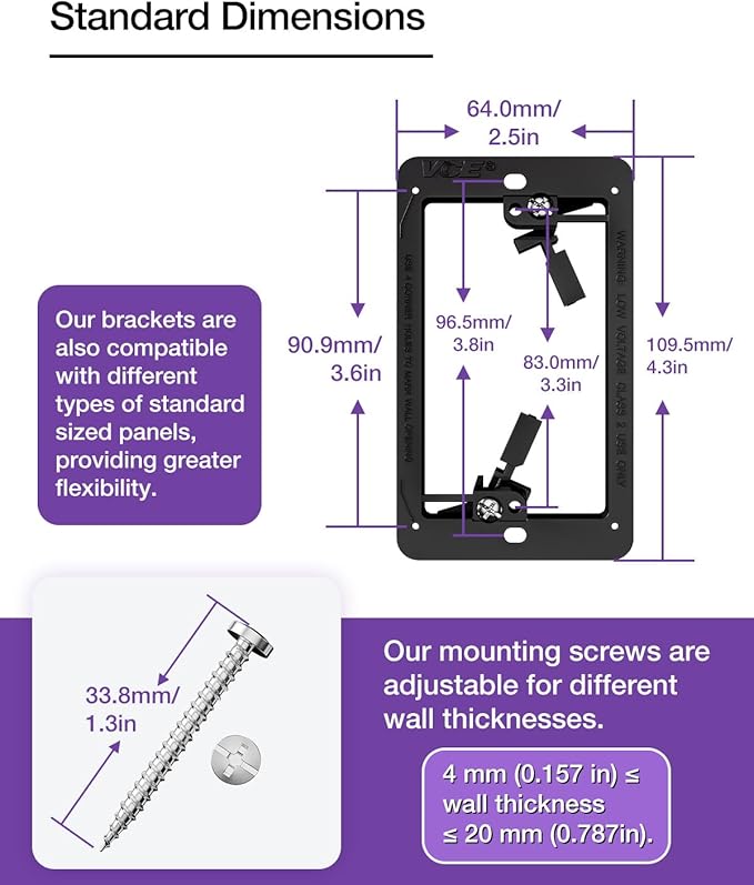 VCE 25-Pack Low Voltage Box for Single Gang Wall Plate, Black Low Voltage Mounting Bracket with Alignment Holes for Easy Drilling Fits Network, HDMI, Coaxial, Speaker, Telephone Cables