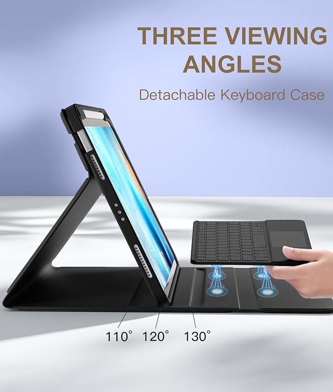 Compatible with iPad Air 11 Inch & Air 5th/ Air 4th Generation Case with Keyboard - Multi-Touch Trackpad, 7-Color Backlit, Detachable Folio Cover for Air 11-inch M3/M2 (2025/2024) (Black)