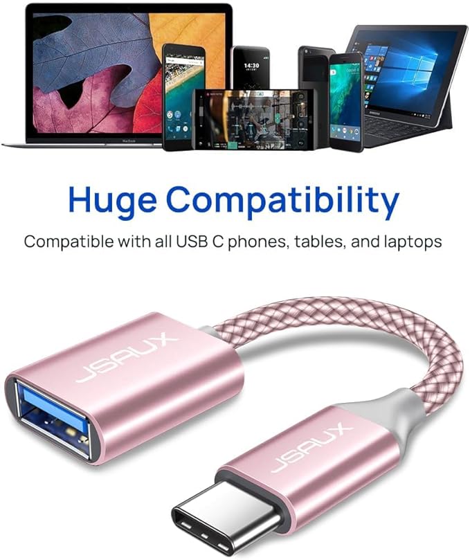 JSAUX USB C to USB 3.0 Adapter [2 Pack], Type C Male to USB Female OTG Cable Compatible with MacBook Pro/Air, iPhone 16 Pro Max/16 Plus/16e/16/15, Samsung Galaxy S25/S24/S23S/22-Pink