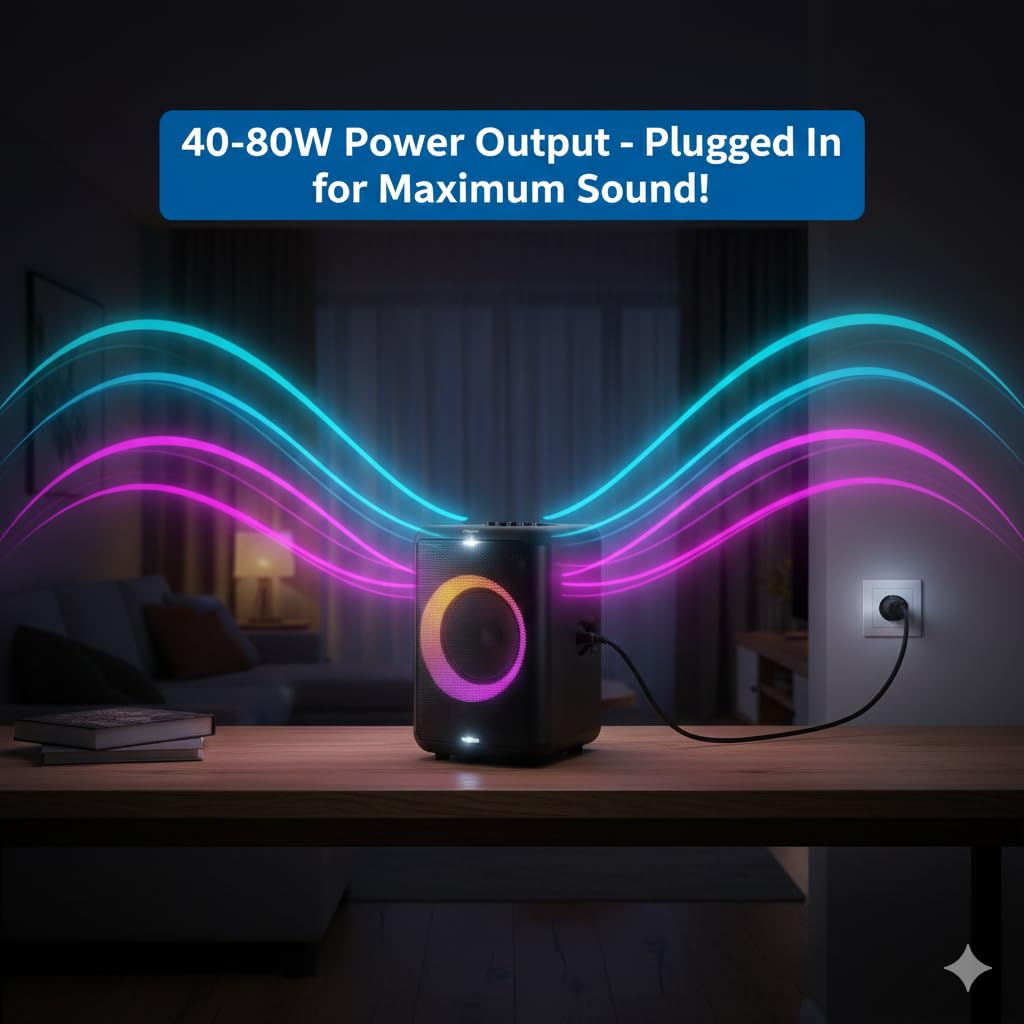 Philips X3206 Bluetooth Party Speaker - 14 Hours Play Time, Deep Bass, Party Lights, Karaoke Effects, Mic & Guitar Input, 80W Max Power, Black