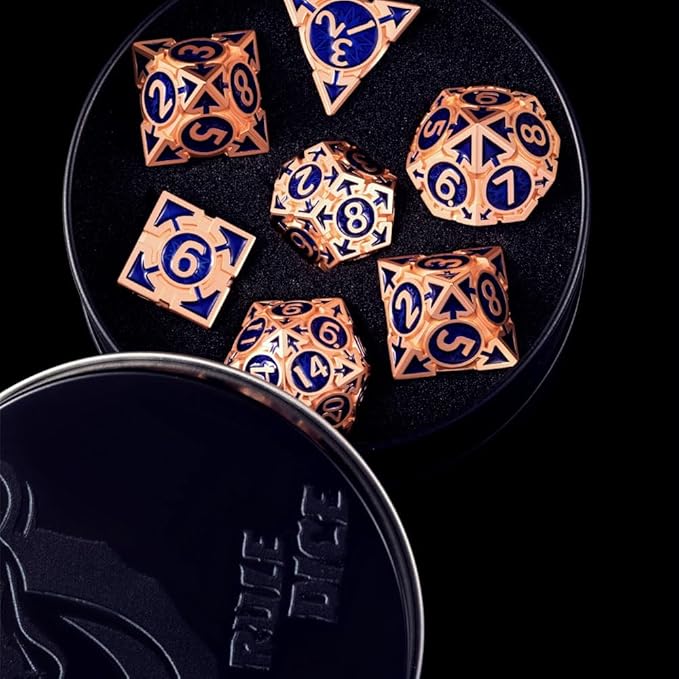 Rare Rose Gold 7-Die Metal DND Dice Set, D and D Dice with Gift Box, Role Playing Game Dice Polyhedral Metal Dice D20 D12 D10 D% D8 D6 D4 for Pathfinder Warhammer MTG RPG Board Game
