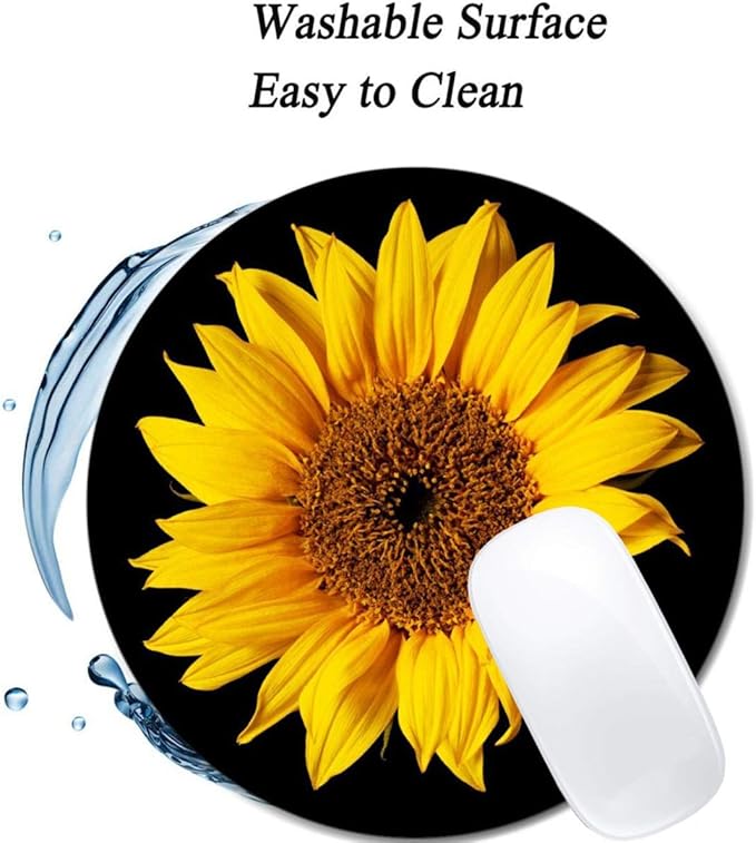 Sunflower On Black Sun Flower Mouse Pad Round Non-Slip Rubber Mousepad Laptop Office Computer Decor Cute Desk Accessories Customized Design Mouse Pad