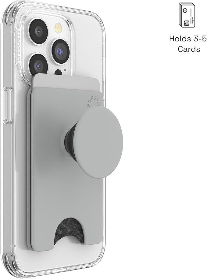 PopSockets Phone Wallet with Expanding Kickstand, Phone Card Holder - Tech Grey