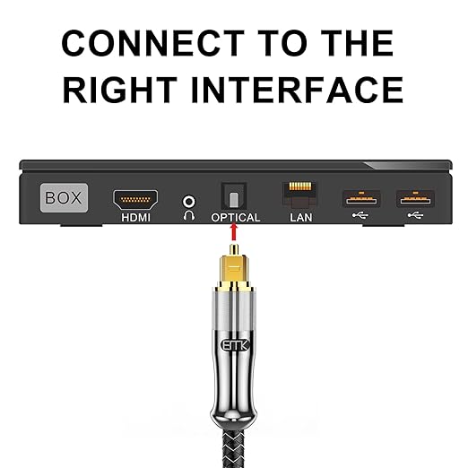 EMK 24K Gold-Plated Optical Audio Cable [2ft/0.6M] - Digital Toslink SPDIF Cable Compatible with Soundbar to TV, Home Theater - High-Speed Fiber Optic Cable (Silver)