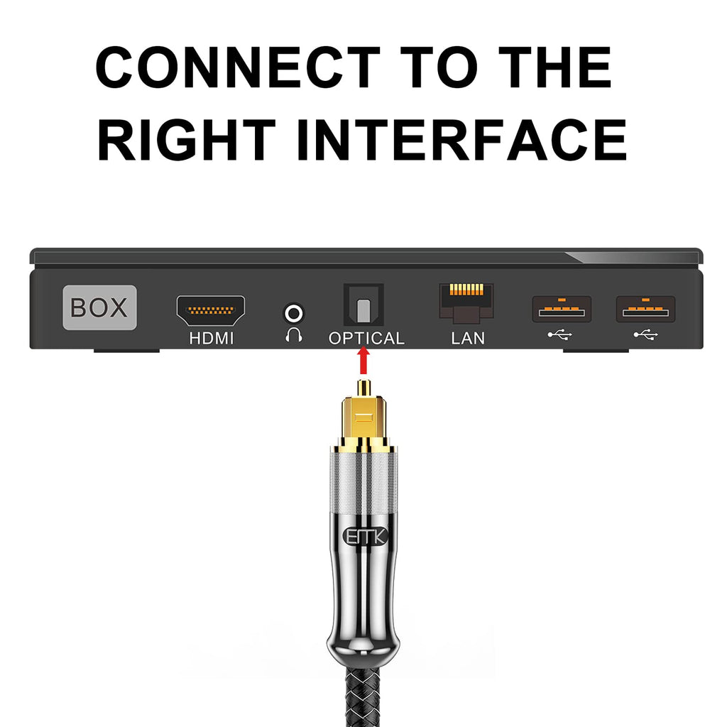 EMK 24K Gold-Plated Optical Audio Cable [8ft/2.4M] - Digital Toslink SPDIF Cable Compatible with Soundbar to TV, Home Theater - High-Speed Fiber Optic Cable (Silver)