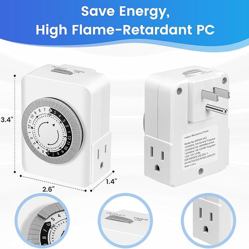 AaiVrylliz Dual Outlet Timer,Timers for Electrical Outlets Indoor 3-Prong
