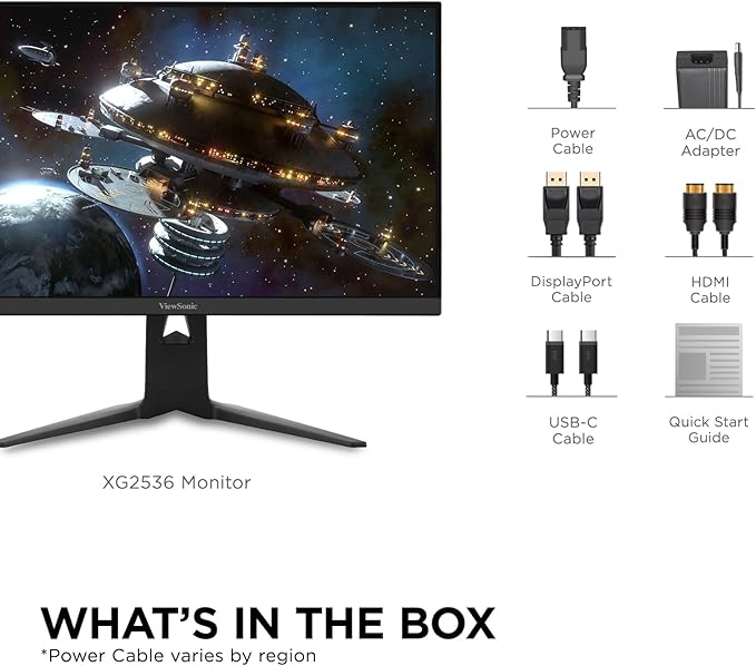 ViewSonic XG2536 25 Inch 1080p IPS Gaming Monitor with 280Hz, 0.5ms, FreeSync Premium, NVIDIA G-Sync Compatible, RGB Lighting, Advanced Ergonomics, HDMI, DP and 65W USB-C Inputs