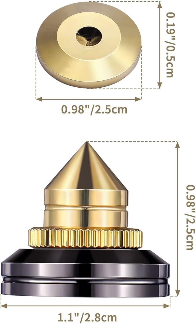Facmogu 4PCS Golden Speaker Isolation Spikes with Plated Speaker Spikes Pads Mat, Speaker Spikes & Speaker Spike Pad Kit with Double-Sided Adhesive for Subwoofer CD DVD Player Audio Amplifier Recorder