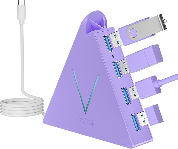 USB C Hub, USB Type C to 4-Port USB 3.0 Adapter for MacBook, Surface, Laptop, Flash Drive, Mouse, Keyboard, HDD (2ft, Light Purple)