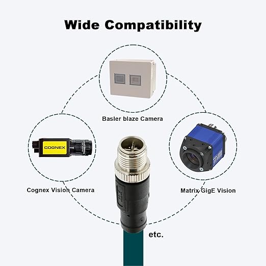 Alvin's Cables M12 8 Pin Male to RJ45 Shielded Ethernet Cable M12 X Coded 8 Position Cat6a Cable for Cognex Industrial Camera 10M/32.8ft