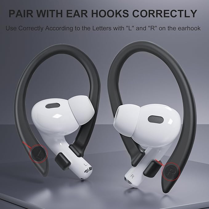 2 Pairs AirPods Ear Hooks for AirPods Pro 2, AirPods Pro, AirPods 4, 3, 2 & 1, Upgraded Anti Slip Sports Clip Hooks for AirPods 1, 2, 3, 4,Pro, Pro 2 – Black