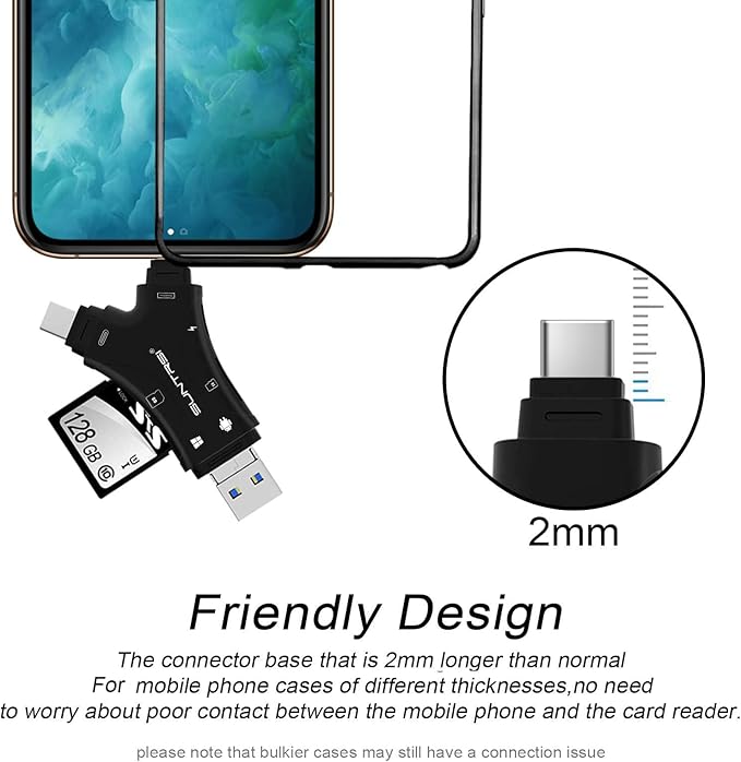SD Card Reader for iPhone/ipad/Android/Mac/Computer/Camera,4 in1 Micro SD Card Reader Trail Camera Viewer, Portable Memory Card Reader SD Card Adapter for SD and TF Cards(Black)