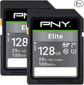 PNY 128GB Elite Class 10 U1 V10 SDXC Flash Memory Card - 100MB/s Read, Class 10, U1, V10, Full HD, UHS-I, Full Size SD (Pack of 2)