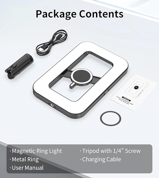 Double-Sided Magnetic Phone Ring Light with Mini Tripod Stand,448 LED 6000mAh Rechargeable RGB Selfie Light for iPhone,Handheld Stabilizer with Light for Magsafe/Phones/Video Recording/Makeup/Photos