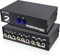MEIRIYFA 2 Way AV RCA Switcher Splitter 2 in 1 Out, 2 Port AV RCA Switch 2-in-1 Composite Video L/R Audio Switcher Selector Box for DVD Player, Game Consoles TV Monitor Projector