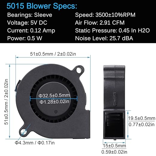 GDSTIME 50mm USB Fan, 50mm x 15mm Blower 5V DC Brushless Cooling Fan