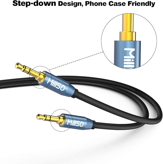 MillSO Audio Splitter, SapphireBlue&Gold-Plated 8 Feet 3.5mm Male to 2 Male Audio Splitter, TRS Stereo Jack Headphones Adapter Cable for Smartphone, Computer, Mp3, Earphone, Speakers